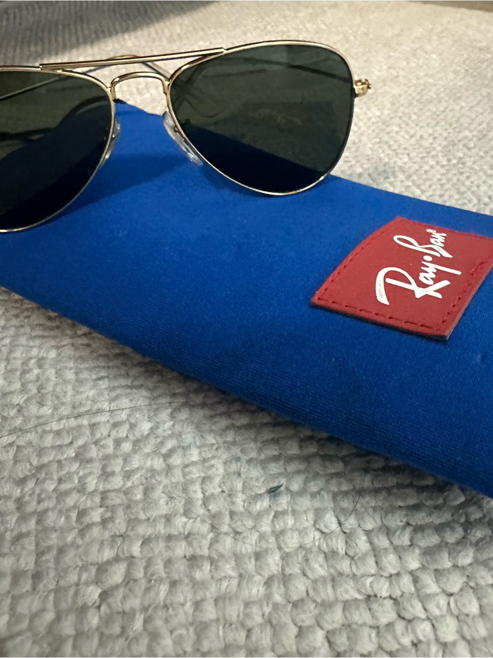 Ray-Ban Kids Aviator Sunglasses in Gold Frames with Green Lenses